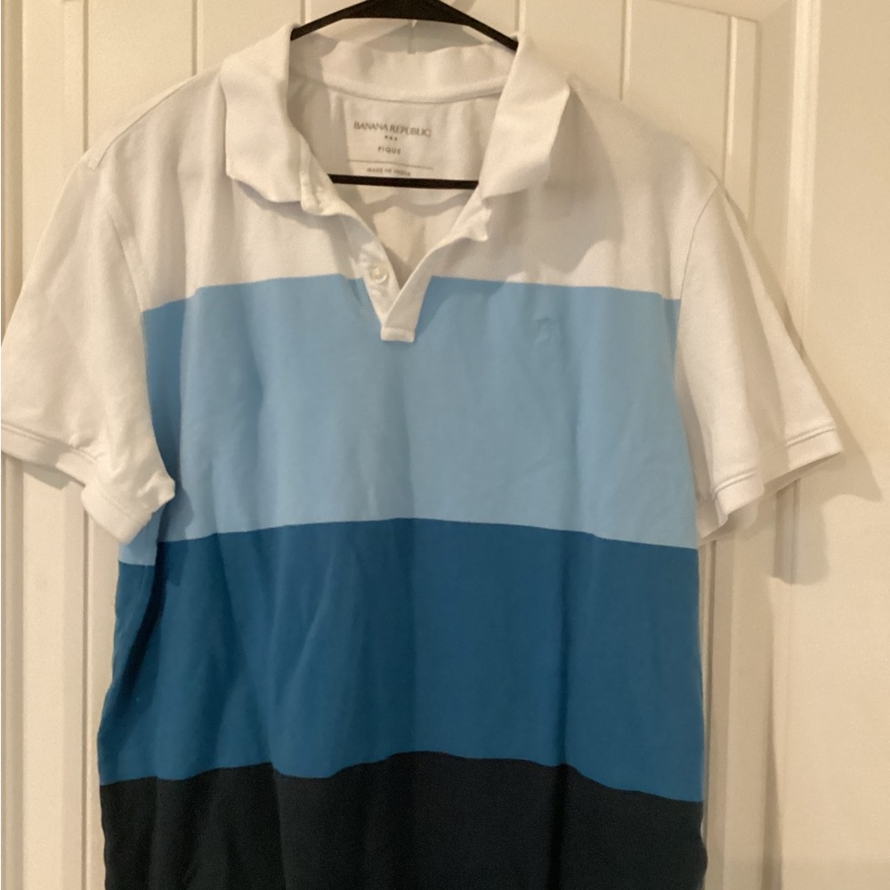 Banana Republic Men's Polo - White, Light Blue, Dark Blue